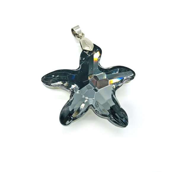 - Jewelry - Starfish Necklace Pendant Smokey Grey Facet Cut